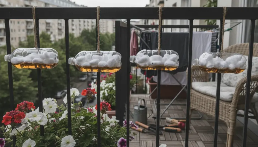 Flaschen mit Essig und Watte am Balkon aufzuhängen wirkt seltsam, doch dieser Tipp löst ein extrem hartnäckiges Alltagsproblem