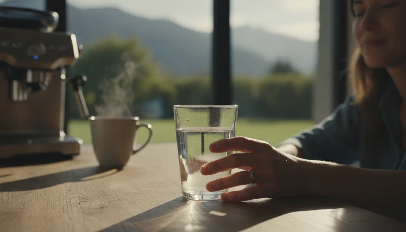 Ein Glas Wasser direkt nach dem Aufwachen kurbelt Ihren Stoffwechsel schneller an als eine Tasse starker Kaffee